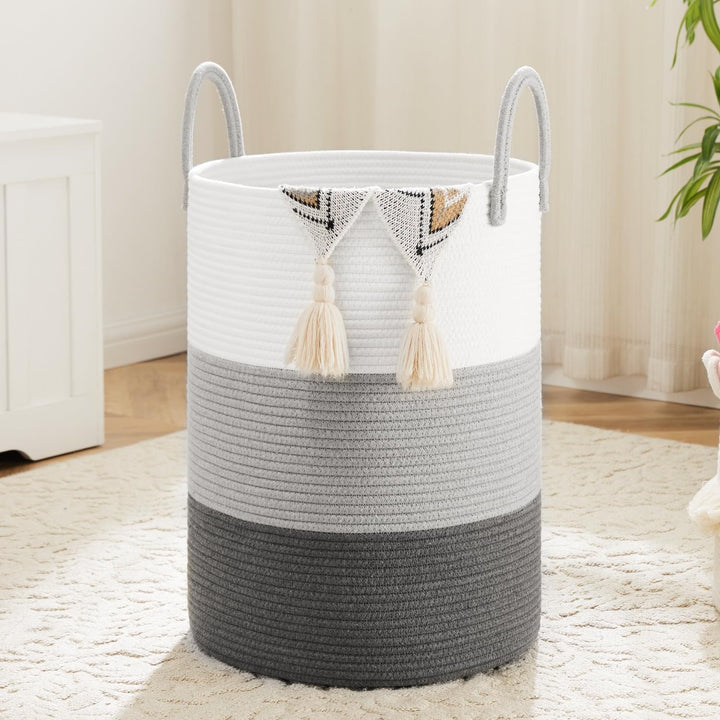 Laundry Basket,Woven Cotton Rope Laundry Hamper,100L for Decorative Storage of Dirty Clothes,Toys and Blankets in Bathroom,Baby Room and Living Room