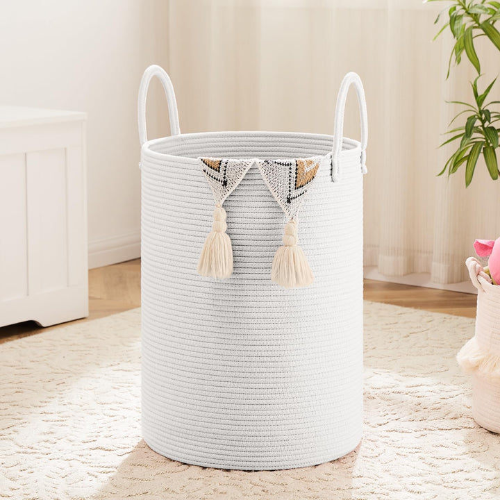 Laundry Basket,Woven Cotton Rope Laundry Hamper,100L for Decorative Storage of Dirty Clothes,Toys and Blankets in Bathroom,Baby Room and Living Room