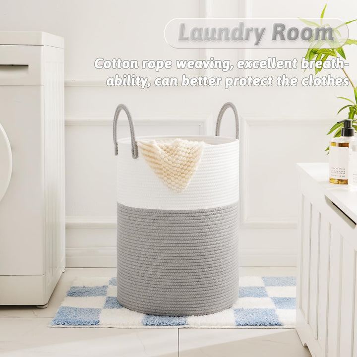 Laundry Basket,Woven Cotton Rope Laundry Hamper,100L for Decorative Storage of Dirty Clothes,Toys and Blankets in Bathroom,Baby Room and Living Room