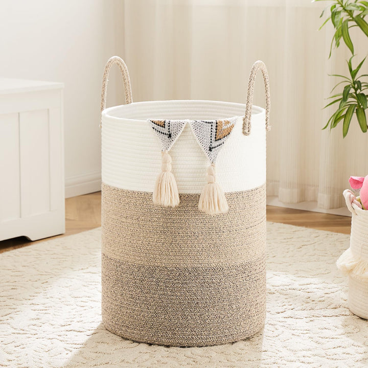 Laundry Basket,Woven Cotton Rope Laundry Hamper,100L for Decorative Storage of Dirty Clothes,Toys and Blankets in Bathroom,Baby Room and Living Room