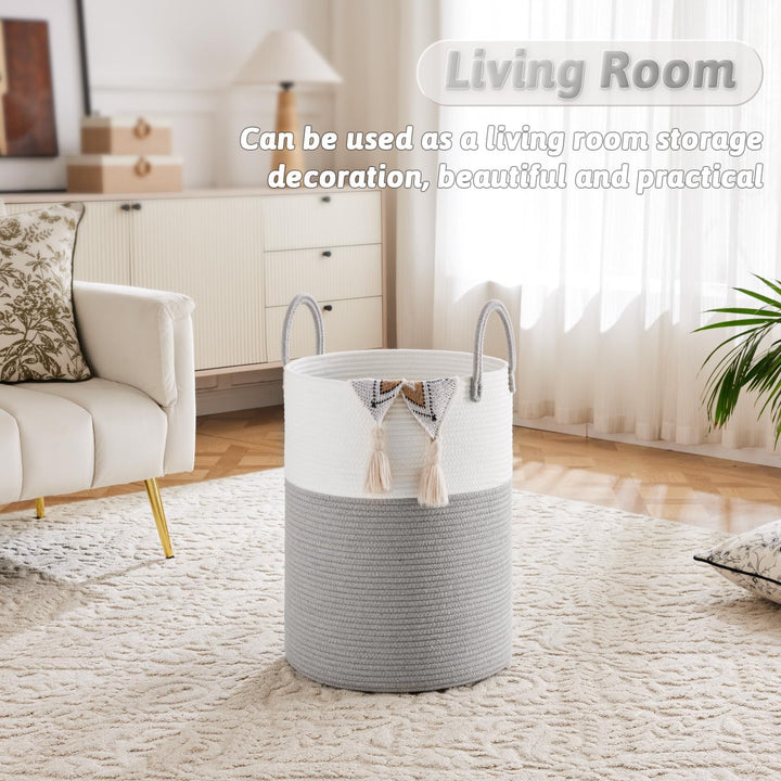 Laundry Basket,Woven Cotton Rope Laundry Hamper,100L for Decorative Storage of Dirty Clothes,Toys and Blankets in Bathroom,Baby Room and Living Room